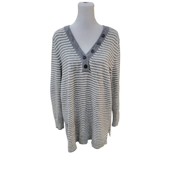 Anthropologie Serena‎ Sweater Size Medium Grey Striped Oversized Soft Pullover - Picture 1 of 15